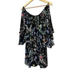 Parker Agave Floral multicolored Cold Shoulder 100% Silk Mini Dress size M